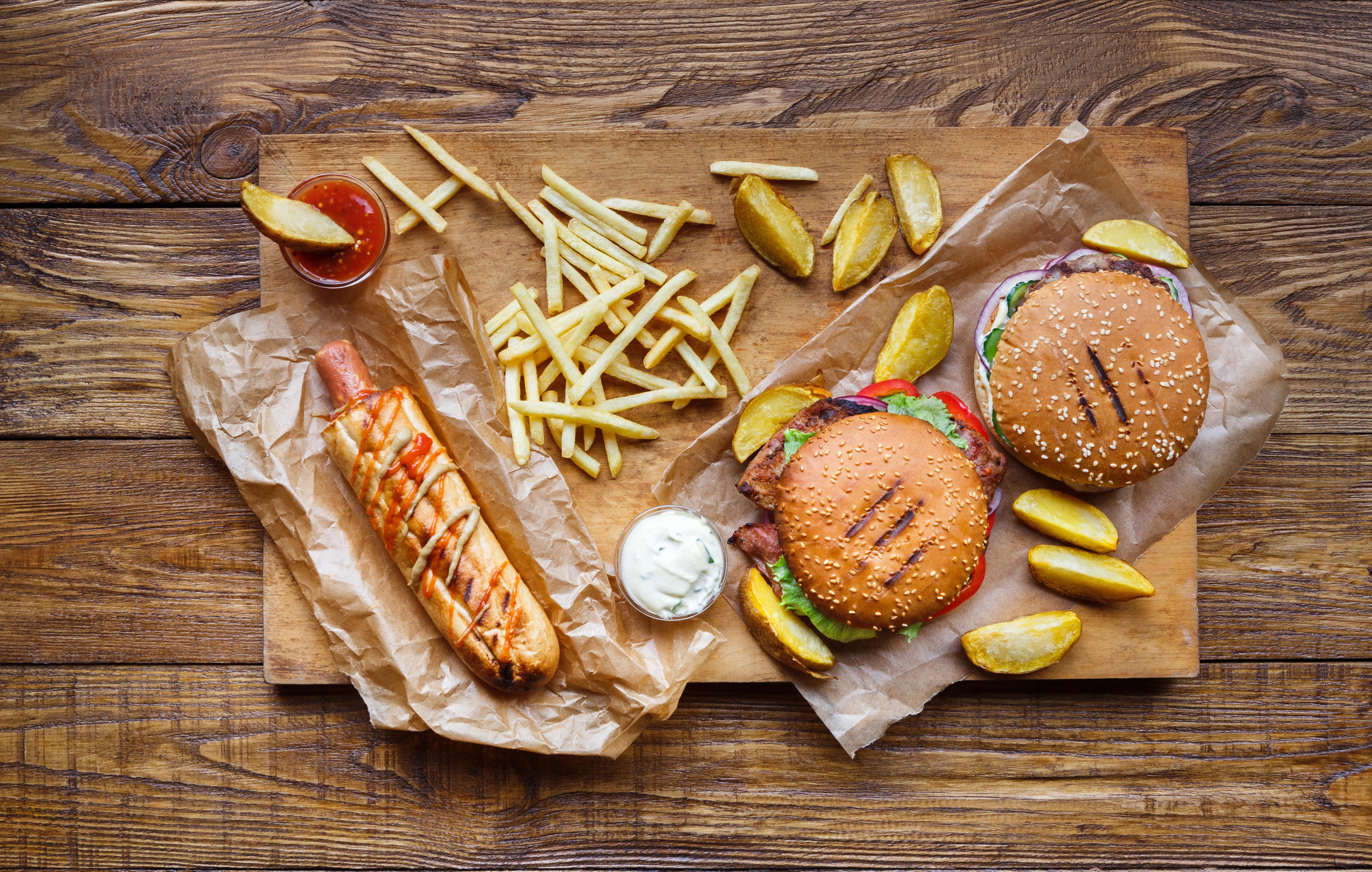 Fast Food Take Away Top View Hamburger Hotdog And Fries Clinique CME